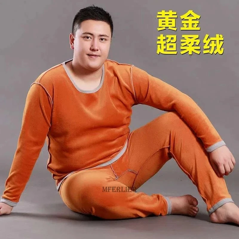

plus Size 9XL 150KG Thicken Winter Men Thermal Underwear Fleece Tops and pants Long Sleeve Cotton Navy Blue Male Soft Underwear