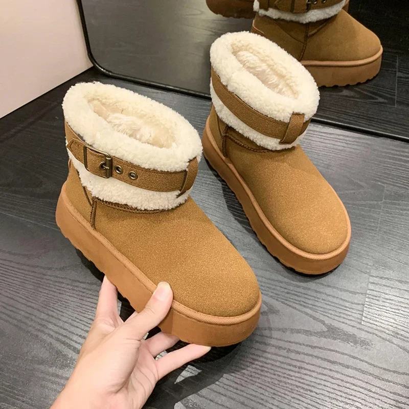 2023 Winter New Shoes for Women Fashion Women's Snow Boots Belt Buckle Comfortable Warm Ankle Boots Women Platform Shoes