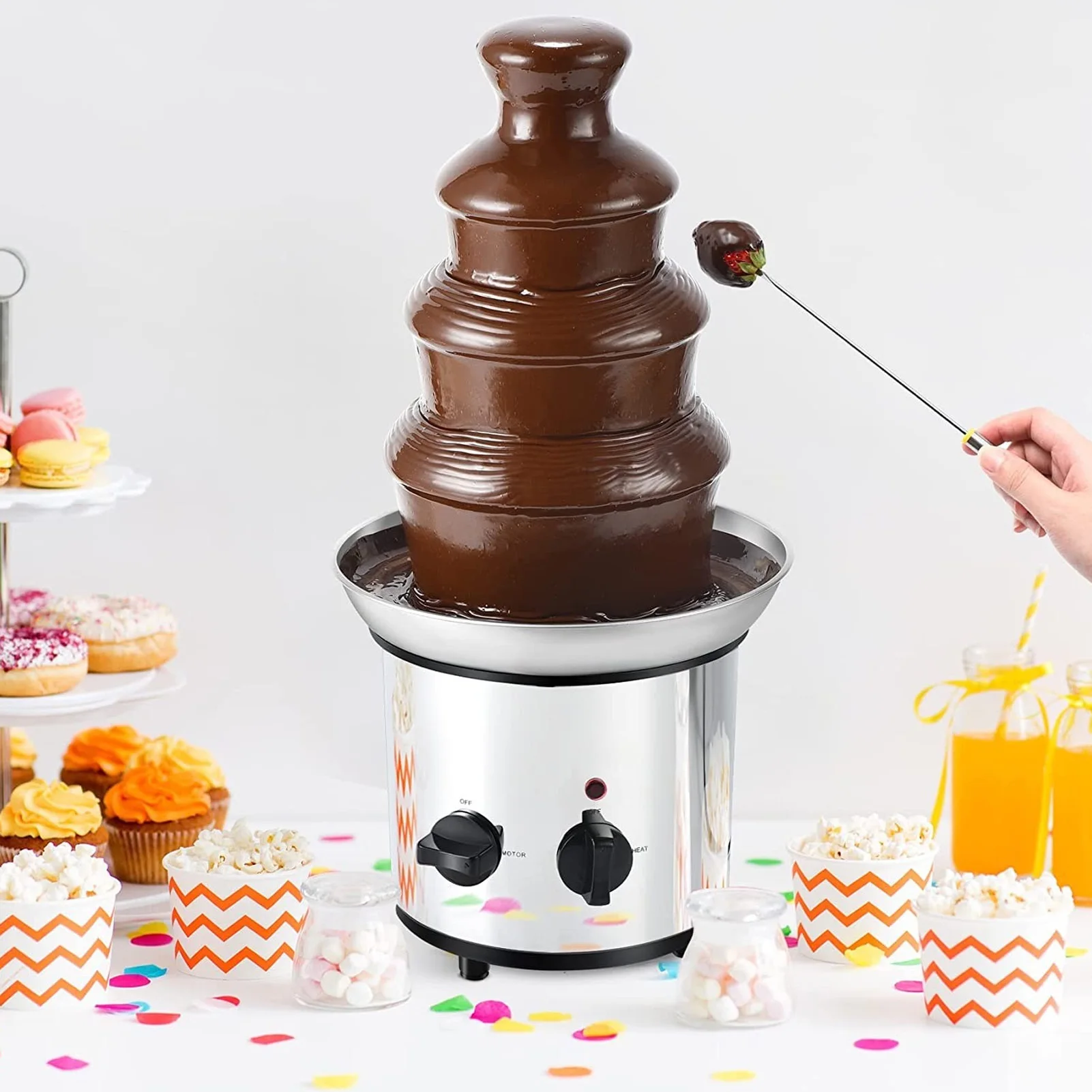 4 Tier Electric Chocolate Fondue Fountain Machine for Parties Stainless Steel Quiet Operation Adjustable Temperature Control