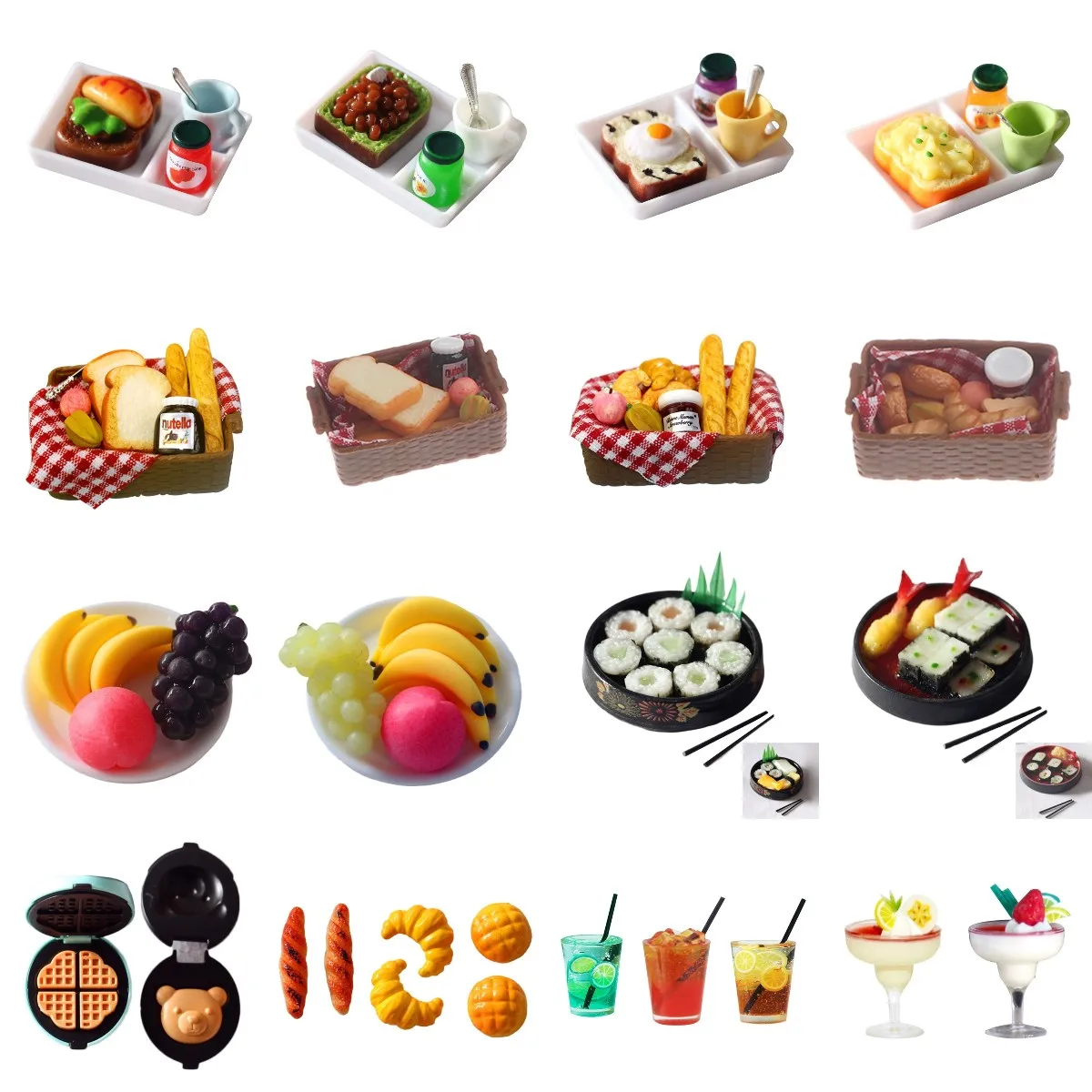 1/12 Scale Miniature Dollhouse Breakfast Set Milk & Egg Bread Juice for Mini Doll Food Play Kids Kitchen Set Accessories Toys multifunctional kitchen liquid food soup juice herb water spoon food scale manufacturer s measuring cup scale