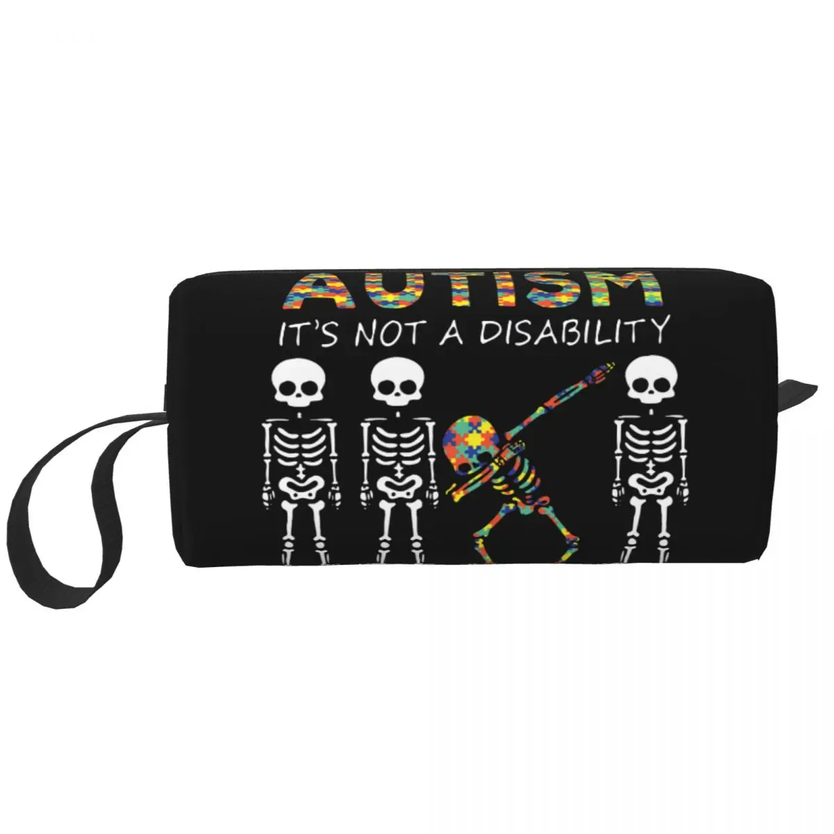 

Autism It's A Different Ability Dabbing Skeleton Bag Pouch Waterproof Autismo Autistic Awareness Cosmetic Bag Travel Toiletry