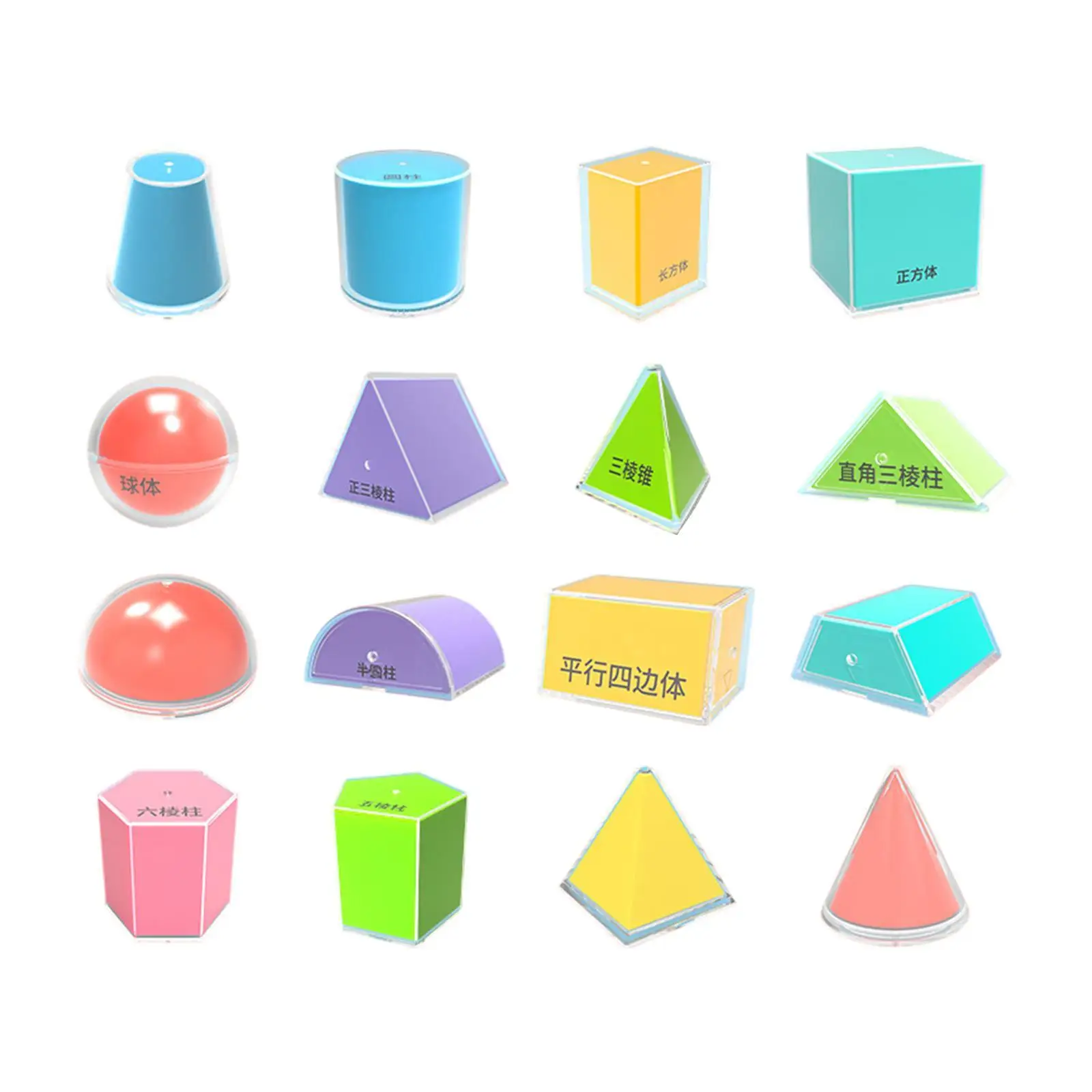 16Pcs Folding Geometric Shapes Manipulatives Toy Educational Toy Cone Sphere 3D Shape Blocks for Home Kindergarten Elementary