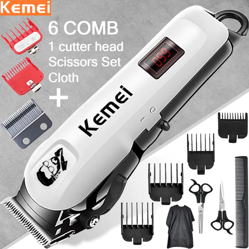 Kemei máquina de cortar cabelo elétrica corte cabelo maching trimmer sem fio dos homens profissional máquina cortar cabelo recarregável barbeiro máquina de cortar cabelo aparador de pelos cortador de cabelo wmark 5
