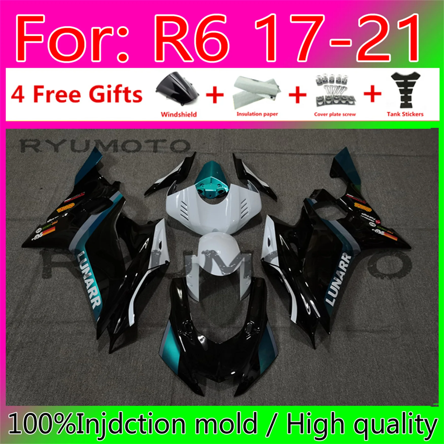 

Новые обтекатели для мотоцикла ABS 100%, комплект для YAMAHA YZF-R6 R6 2017 2018 2019 2020 2021 17 18 19 20 21, синий, белый