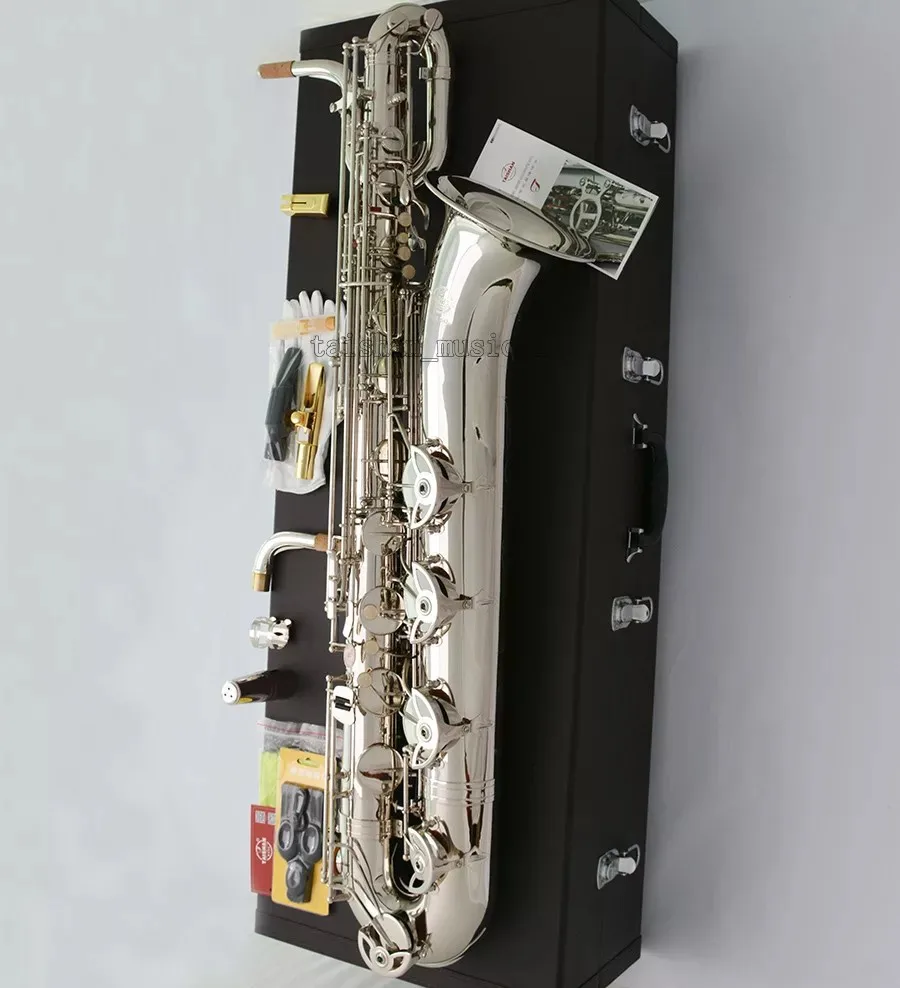 Silver Nickel Baritone Saxophone Eb Sax Free Metal Mouth Engraving Bell