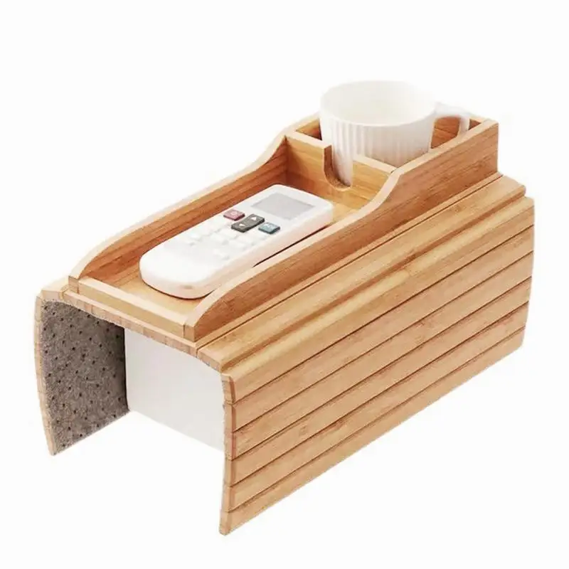 Couch Arm Tray Foldable Wooden Sofa Tables Cup Holder Adjustable Removable Sofa Arm Organizer For TV Remote Drinks Snacks