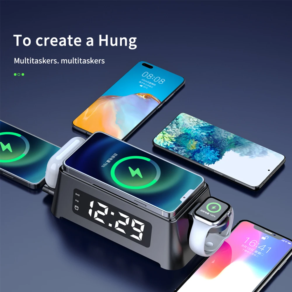 

Wireless Charger Alarm Clock LED Light Earphone Phone Charger 15W Fast Charging Station for iPhone 8 X XS 11 12 13 14 15 Samsung