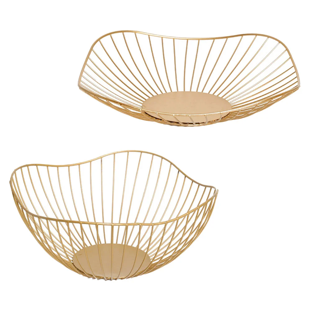 

2 Pcs Decor Iron Fruit Basket Food Storage Container Desktop Vintage Vegetable Hollow Snack