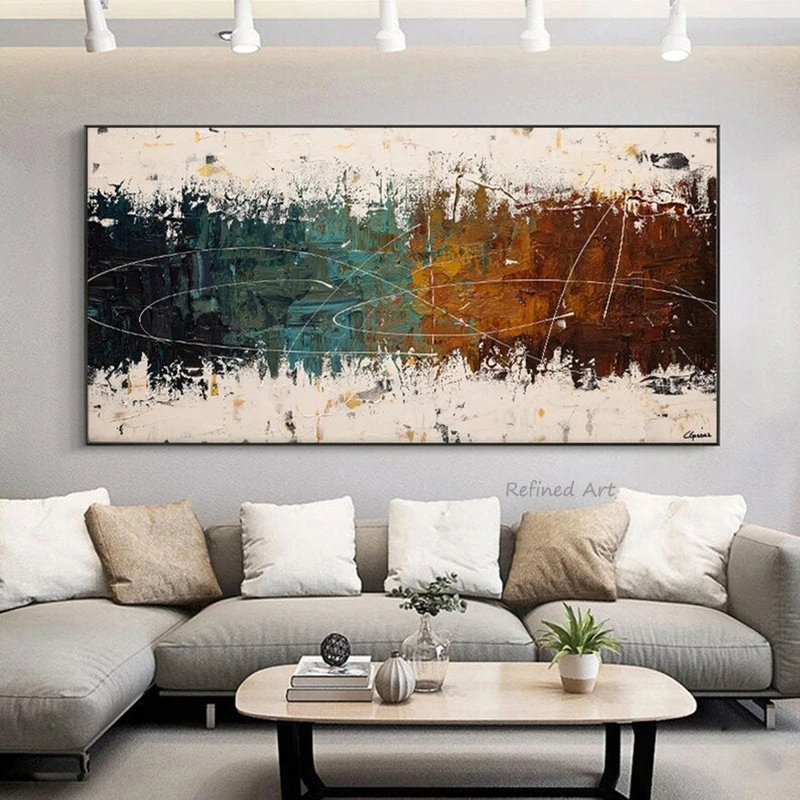 

Hand-Painted Abstract Oil Paintings On Canvas Modern Texture Horizontal Living Room Decorative Wall Art Home Frameless Picture