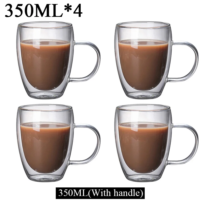 Handmade Heat Resistant Double Wall Glass Cup, 350ml Transparent Design