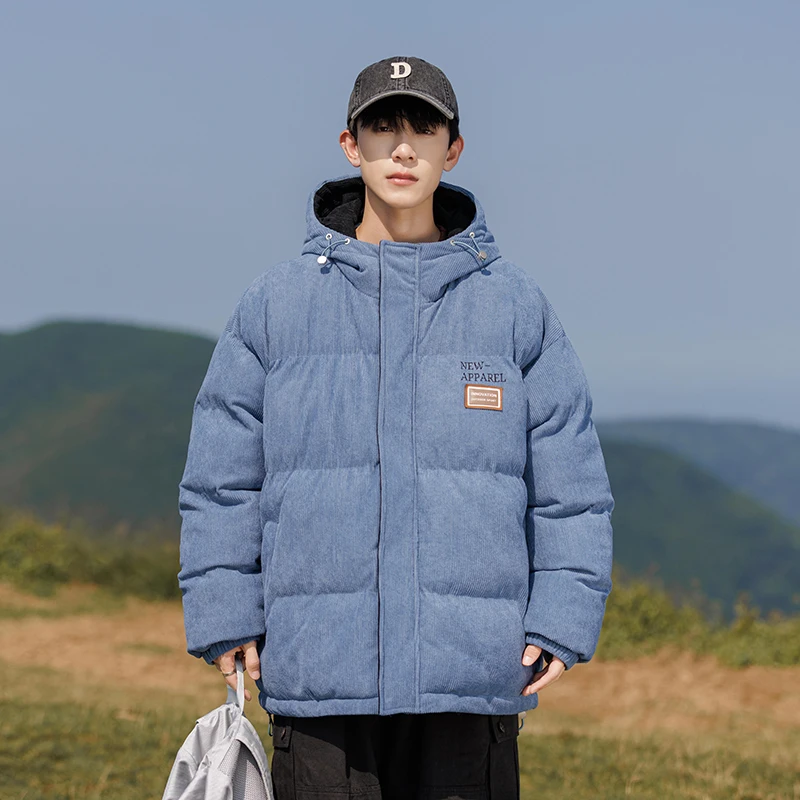 Winter Luxury Corduroy Jacket Men High Quality Hooded Zip-Up Warm Thicken Padded Coat Military Vintage Cold Jacket Windbreaker