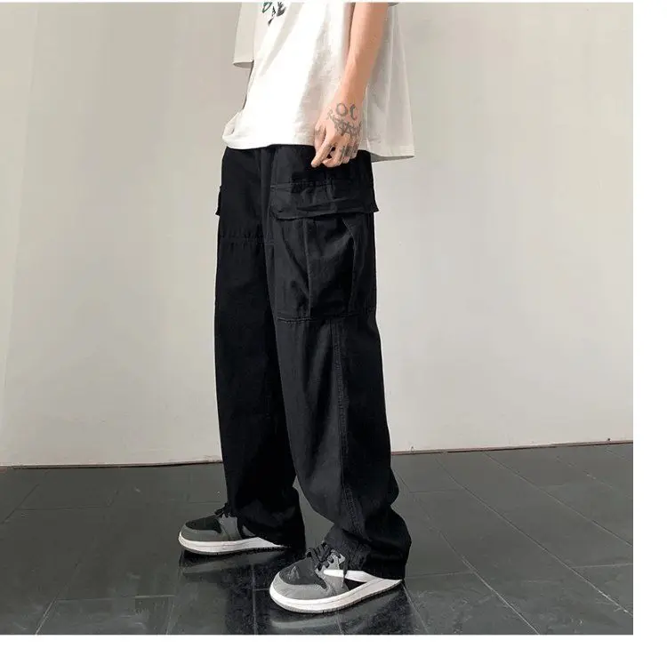 Harajuku Beige Cargo Pants Women Streetwear Hip Hop Pockets Black Over ...