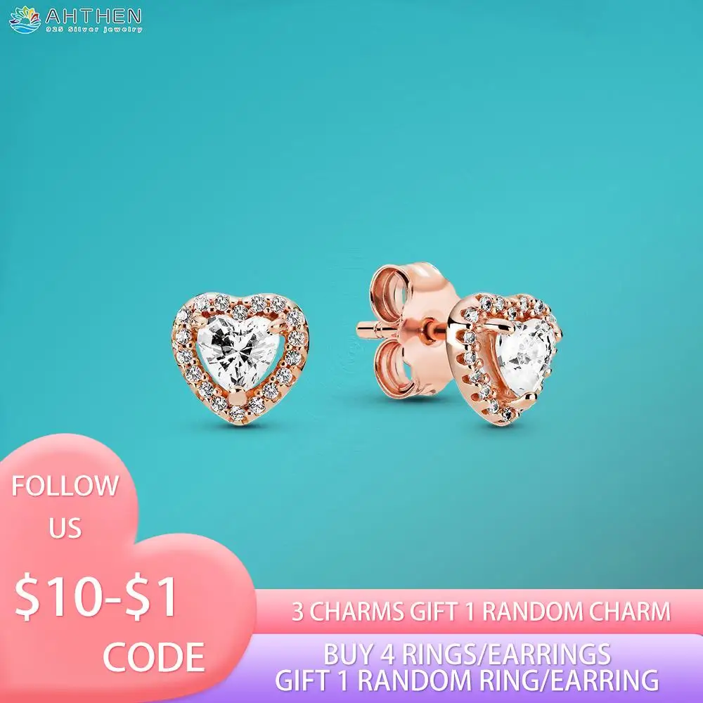 

Ahthen 925 Sterling Silver Earrings Sparkling Elevated Heart Stud Earrings CZ Statement Stud Earrings Women Earrings Gift