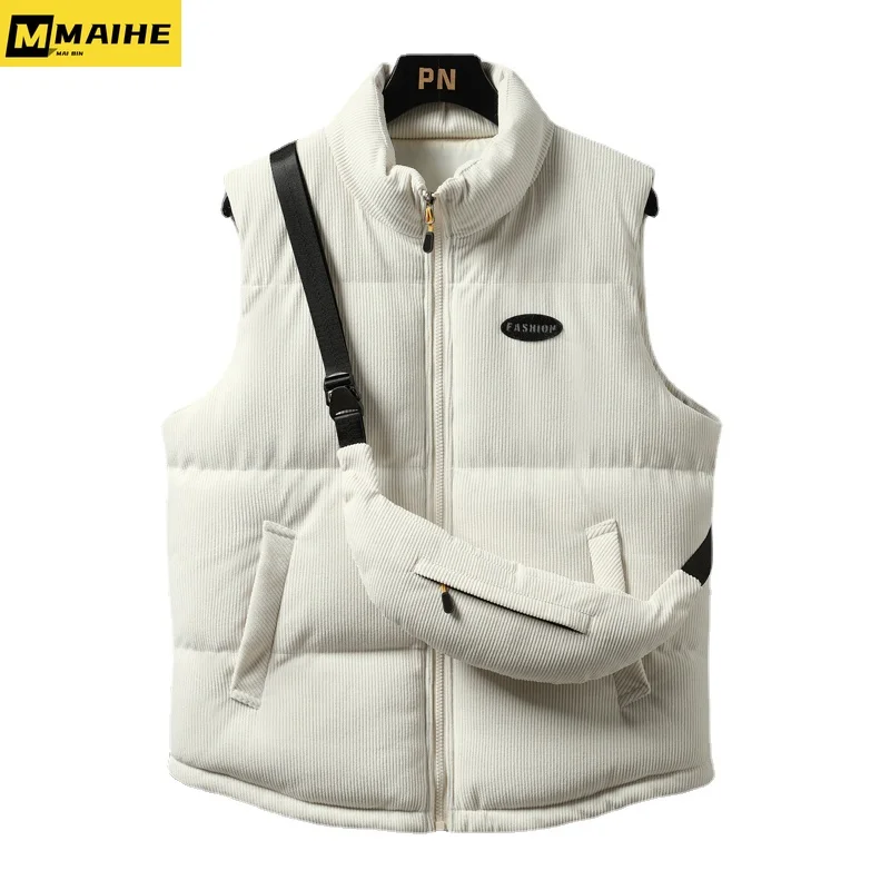2023 Winter Men's Vest Jacket Loose Plus Size Trendy Brand Casual Corduroy Sleeveless Vest Warm Lightweight Padded Jackets