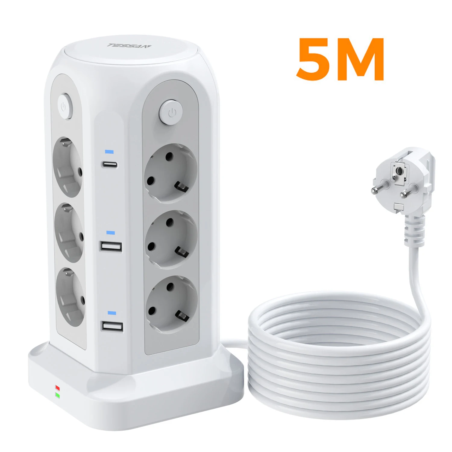 Manto Meervoudige stekkerdoos met 5 universele stopcontacten & 6 USB