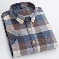 New in shirt Plus Size 7XL summer Short sleeve shirts for men 100%cotton striped plaid tops slim fit formal white office clothes 1