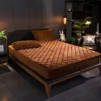 Thicken Velvet Quilted Mattress Cover Solid Color Quilted Bed Fitted Sheet Queen King Double Bed Cover Not Including Pillowcase 1
