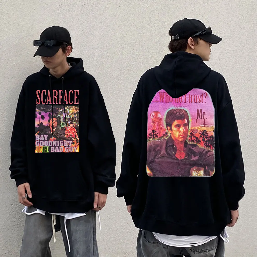 

Vintage Scarface Tony Montana 90s Movie Graphic Hoodie Men Fleece Cotton Hoodies Man Fashion Sweatshirt Male Casual Streetwear
