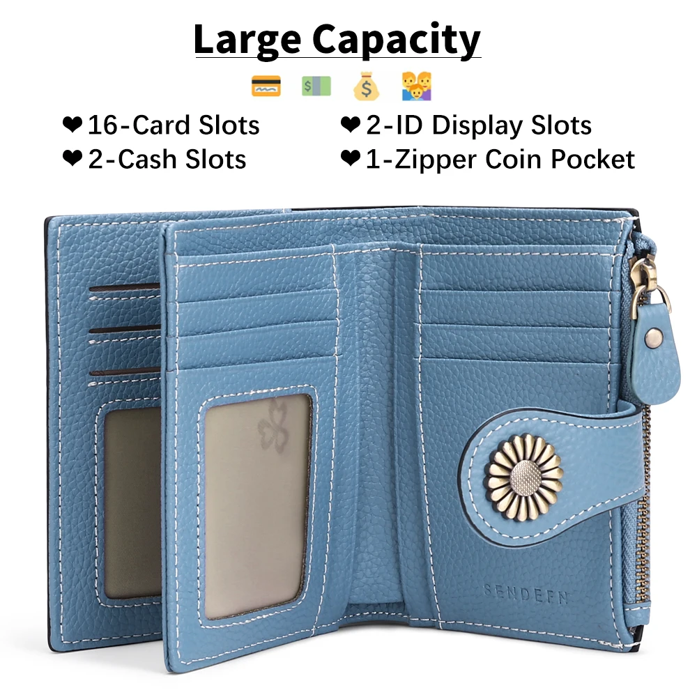 Sendefn Wallets for Women Genuine Leather Credit Card Holder with RFID  Blocking Large Capacity Wristlet