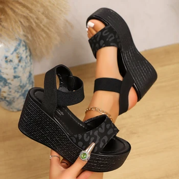 Women’s Wedge High Heel Peep Toe Sandals Leopard Platform Sandals Ladies Thick Sole Summer Shoes Espadrilles Zapatillas Mujer 1