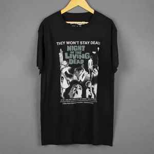 Night of the Living Dead T-shirt George A Romero Dawn of the Dead Zombie Horror Movie Long Sleeves Washed Cotton Tee