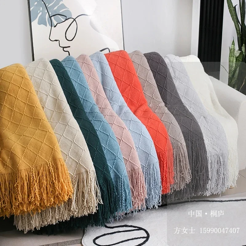 

Nordic Knitted TV Blankets Bed End Decor Drop ShipShawl Sofa Blanket with Tassels Scarf Sofa Emulation Fleece Throw Blanket