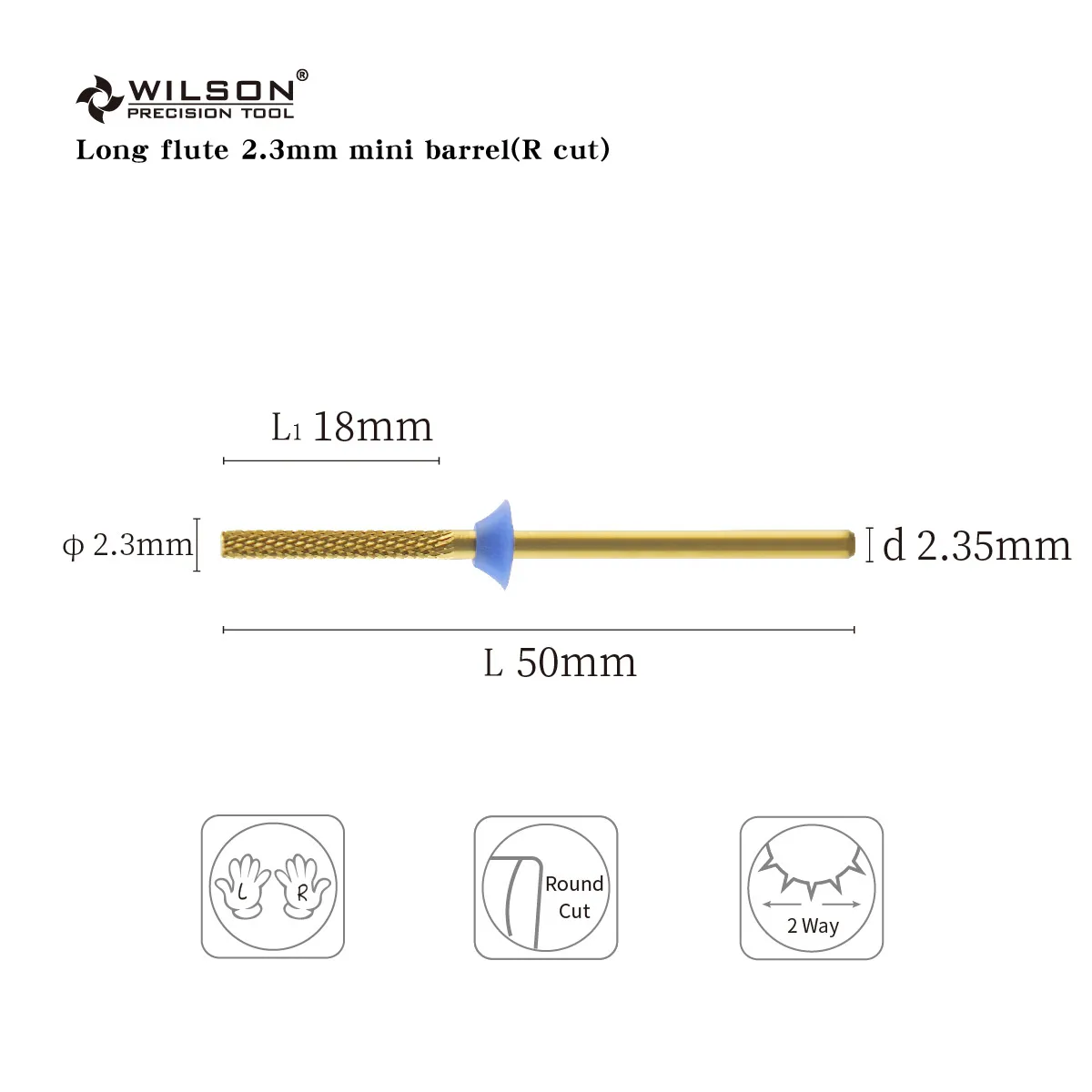 WILSON 롱 플루트 2.3mm 미니 배럴-R 러트 도구, 매니큐어 드릴 비트용 손톱 커터, 하드 젤 제거, 손톱 액세서리