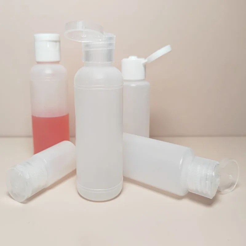 PE 나비 플립 캡 로션 에센셜 오일 병 10ml-50ml, 페이셜 클렌저 스킨 케어 제품 여행용 리필 용기, 50 개