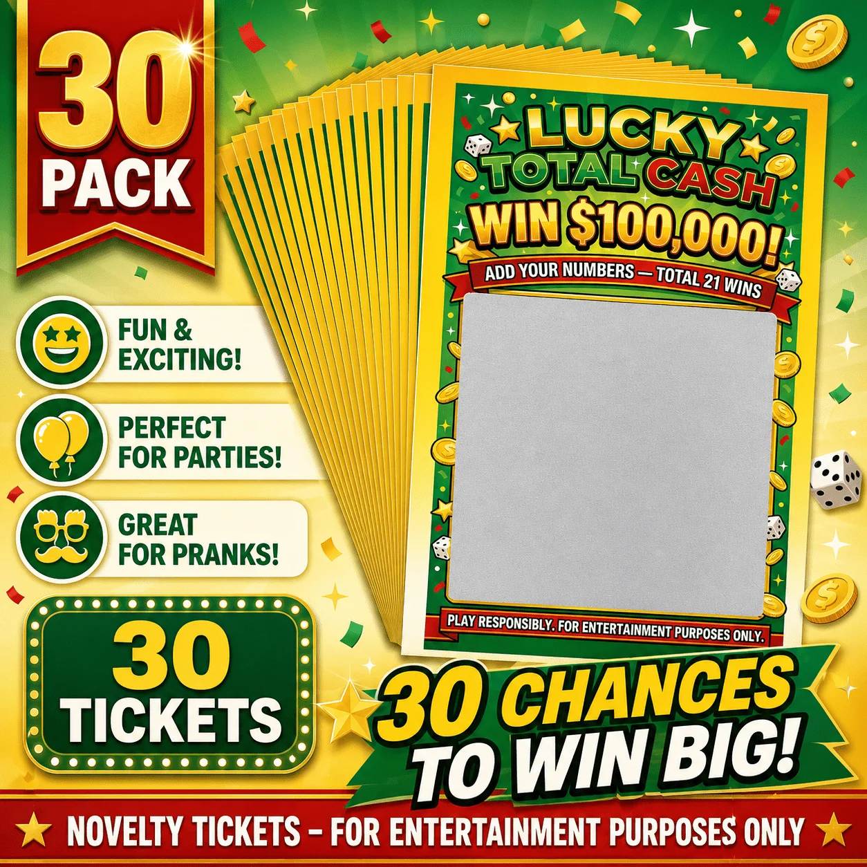 Prank Scratch-Off Lottery Ticket Card, Mega Cash Win Scratch-Off Prank Cards–Fake Lottery Ticket Gag Gift, Surprise Winner Prank
