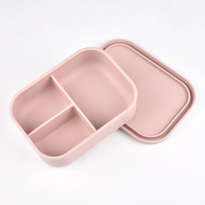 Silicone 3-Lattice Lunch Box Food Grade BPA Free Microwave Bento Box cold storage Safe Lunch Snack & Food Container With cover