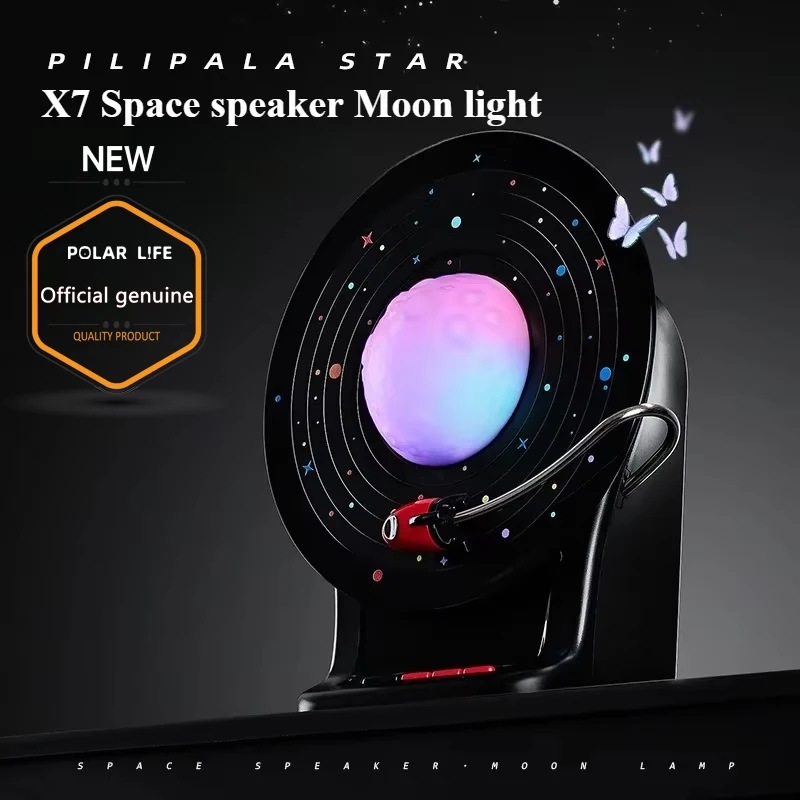 POLAR LIFE Space Speaker Moon Light Wireless Ultra Long Endurance Double Speaker Colorful Small Steel Gun Bass Diaphragm Sound