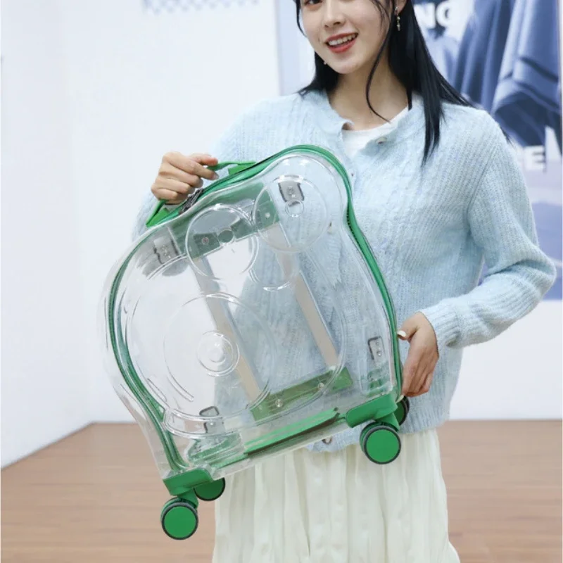 Convenient Travel Pet Suitcase Fashion Transparent Cat Carriers Pull Rod/Dual Shoulder Cat Cage Large Capacity Transport Box