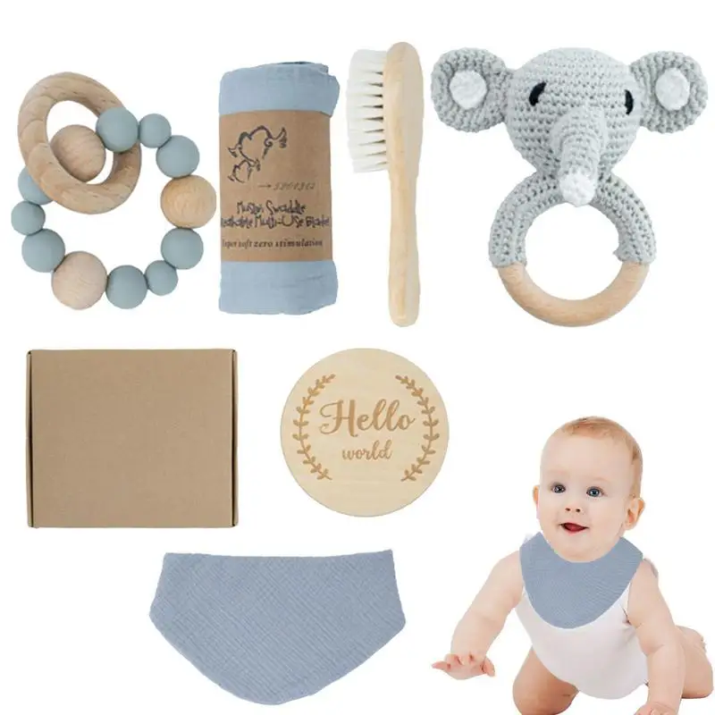 

Newborn Mom Gift Basket 6pcs Newborn Mom Gifts With Brush & Bath Towel Newborn Mom Gift Box Bathing Playing & Teething