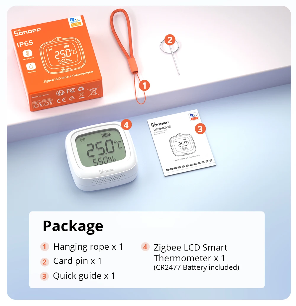 SNZB-02WD Zigbee LCD Smart Temperature Humidity Sensor IP65 Waterproof for Bathr
