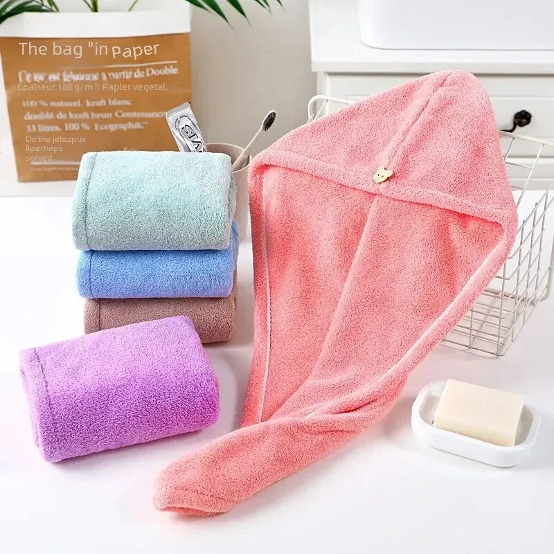 Thickened Coral Fleece Hair Drying Cap Super Absorbent Towel Cute Bath Cap Hair Drying Towel For Adults Children