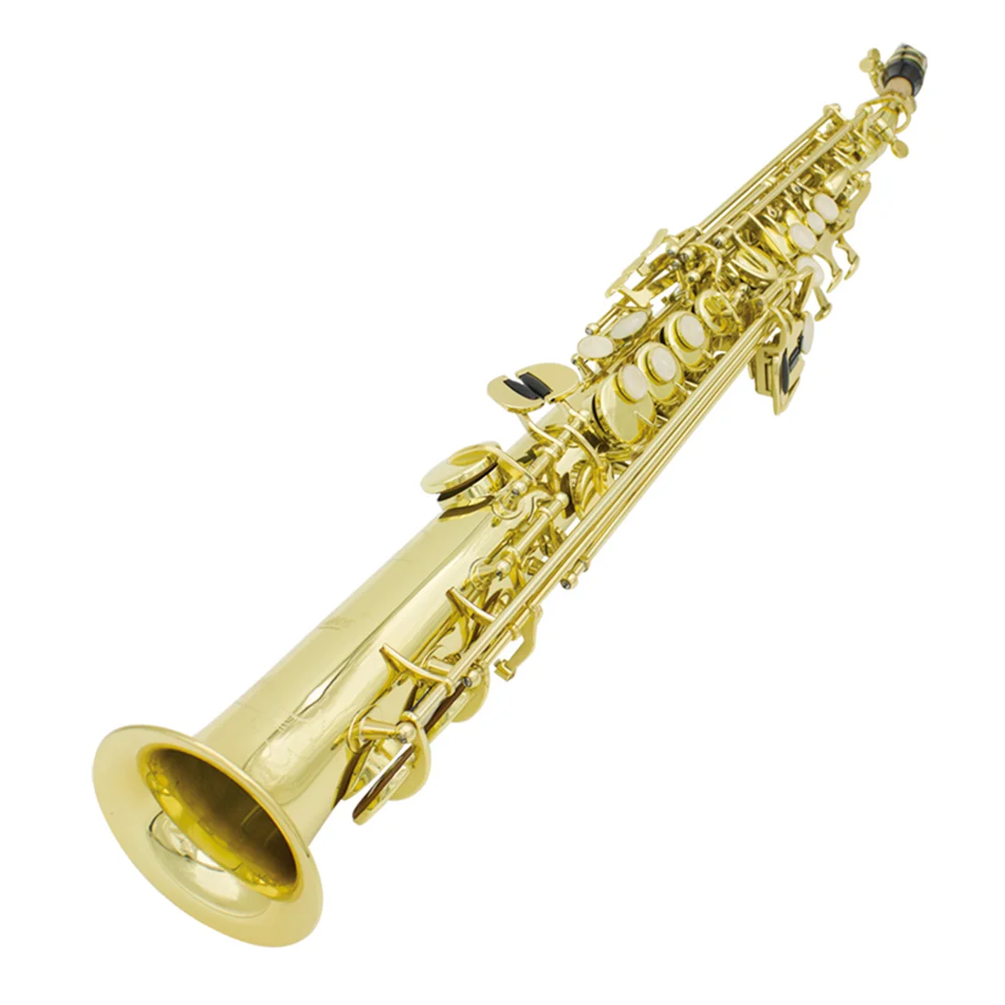 SLADE Bb Flat Soprano Saxophone Gold Straight Woodwind Instrument Sax with Case Mouthpiece Cleaning Cloth Gloves Stand Parts