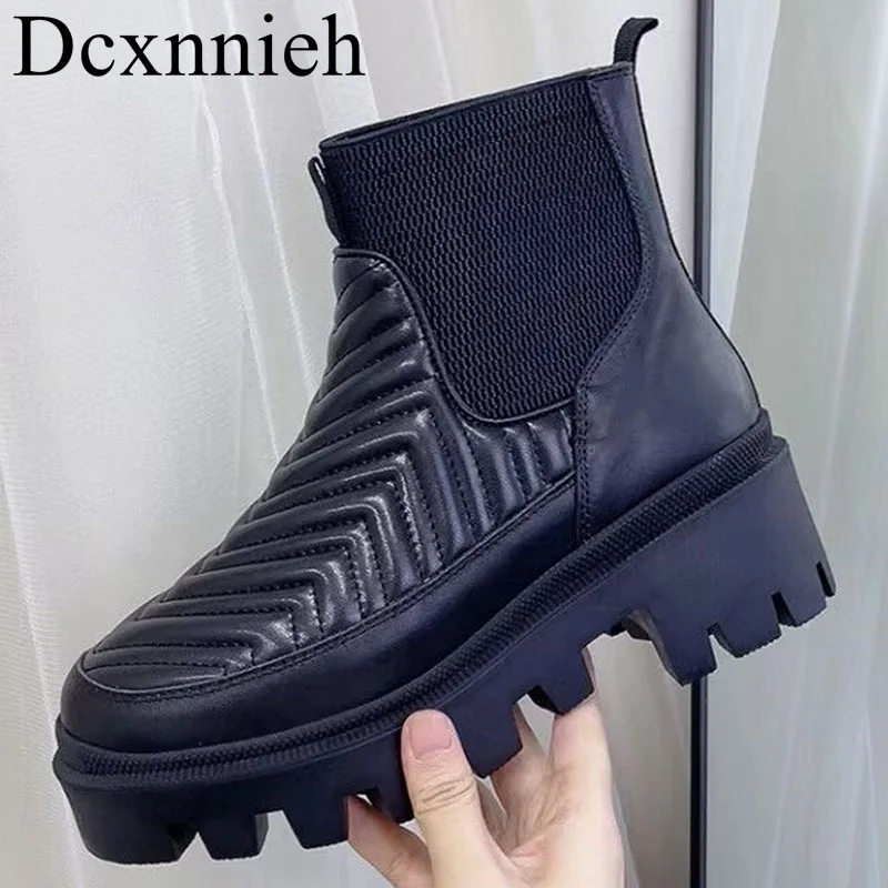 

Женские ботинки из натуральной кожи, короткие сапоги на толстой подошве, с декоративными пряжками, с рукавом средней длины, на шнуровке, весна-осень