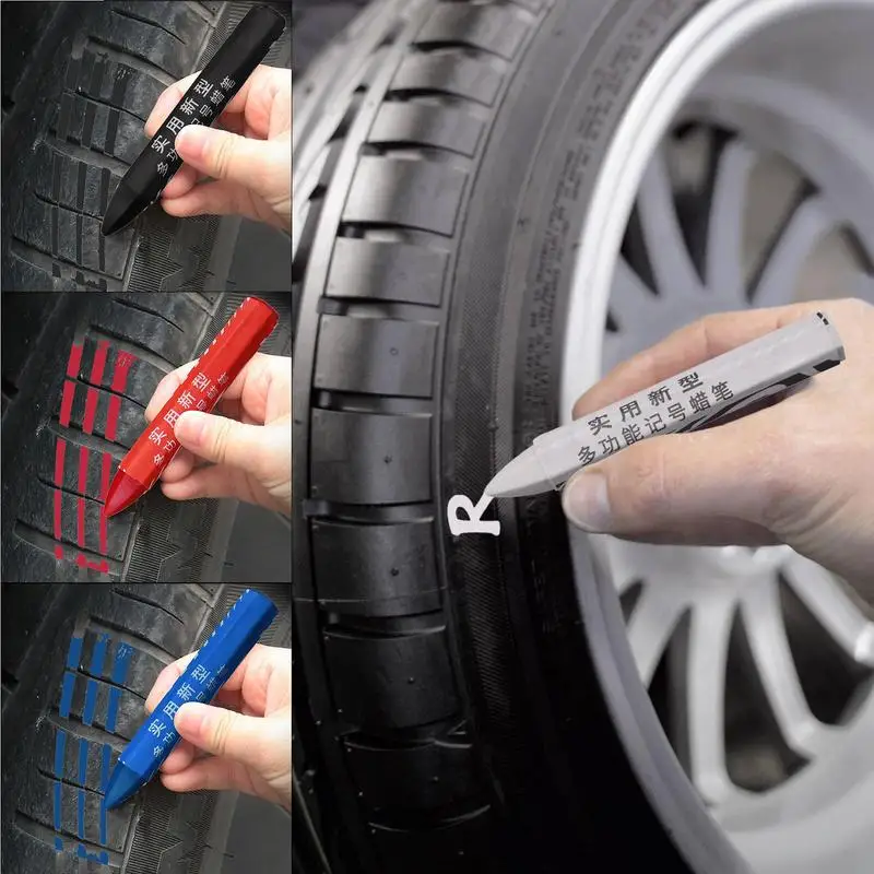 

Tire Marking Crayons Permanent Tire Marker Kit White Blue Red Black Mark Tires Wood Stones Oil-Resistant, Waterproof Pen Set