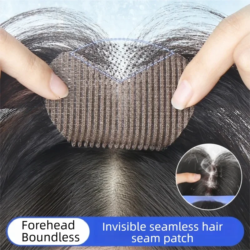 Topper de cheveux humains Invisible avec frange, bande magique, ligne de cheveux frontale faite à la main, dentelle sans Clips, pièce de frange, nouveau Style