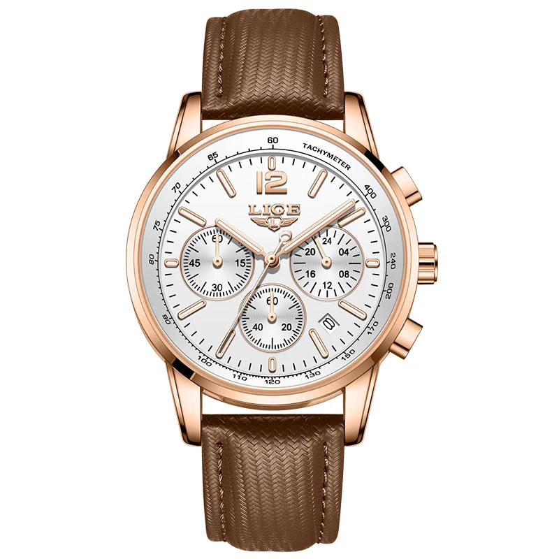 Luxury Men's Leather Watch - LIGE Chronograph Sport Waterproof with Gift Box