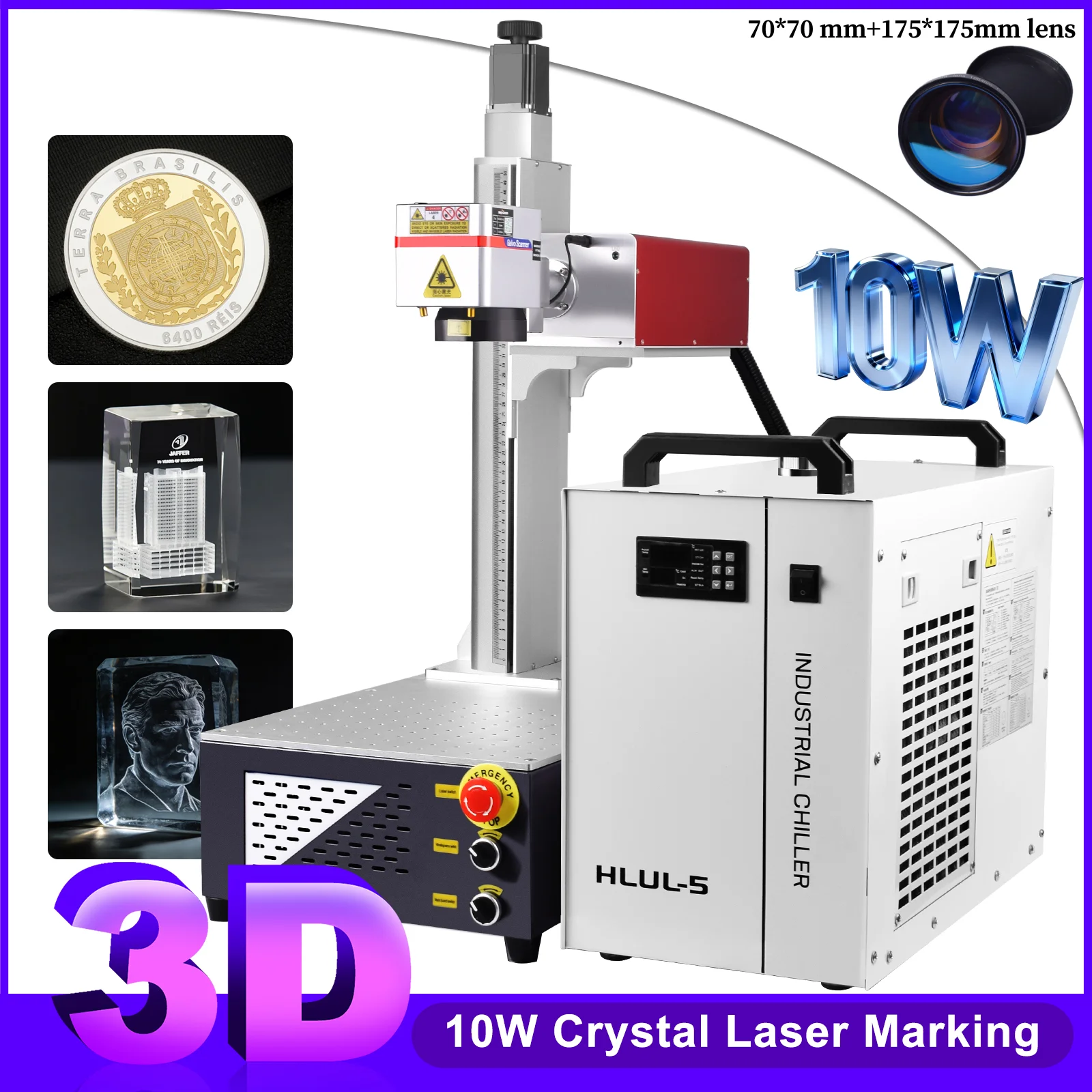 CRS 10W 2IN1 K9 Kristall 3D UV-Innengravurmaschine & Z-Achsen-Steuerung 70X70mm Linse 2D Metall/Gold/Holz Flachmarkierung 4000mm/s