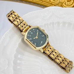 Elegant Oval Dial Women's Watch with Premium Stainless Steel Strap (Golden green)