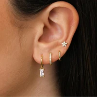 4pcs 18K Gold Plated Dainty Cubic Zirconia Ear Stud Huugie Hoop Earring Stainless Steel Stackable Set For Women Piercing Jewelry 2