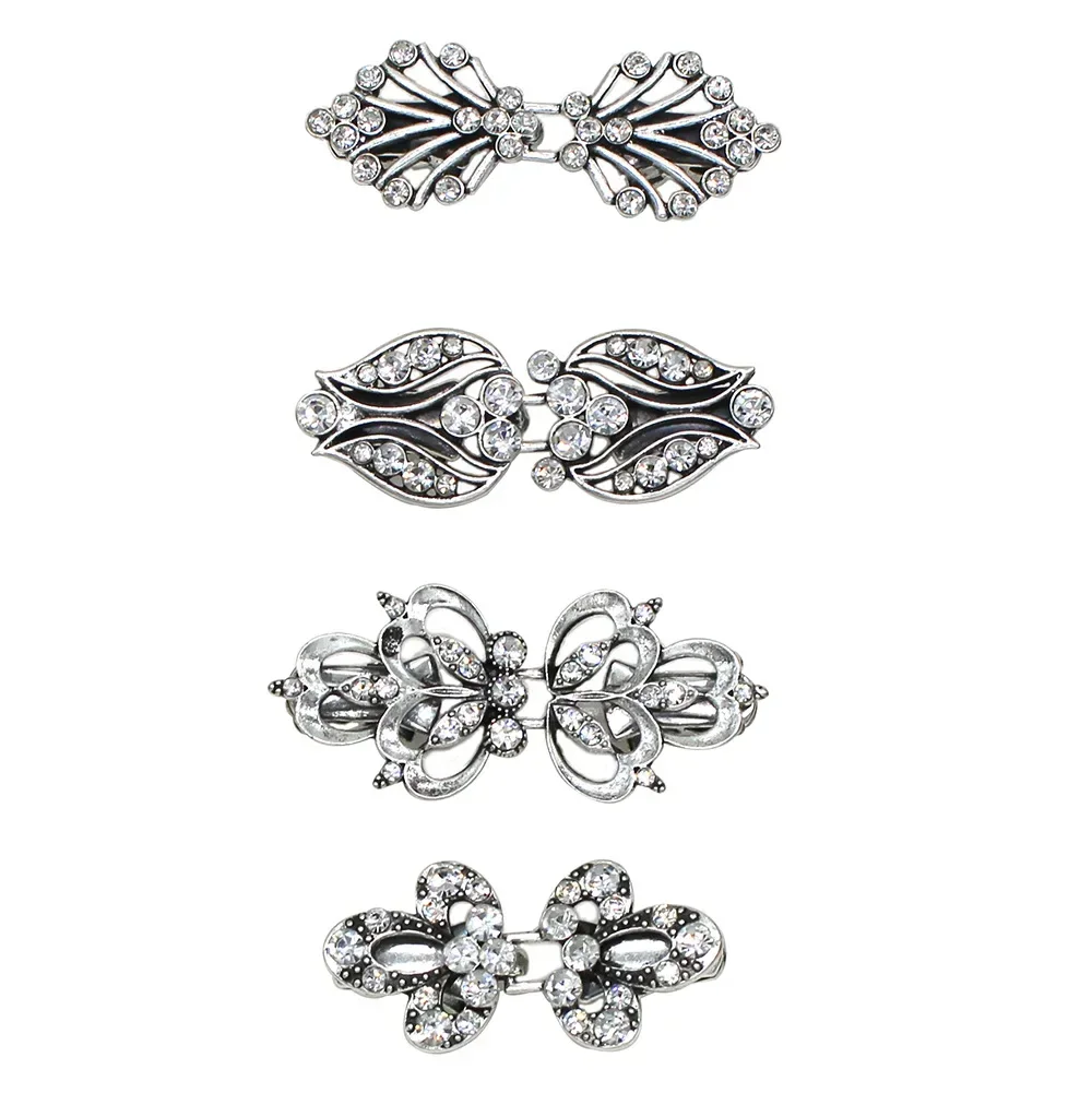 반짝이는 합금 가디건 칼라 클립, 거치대 여성 장식, 크리스탈 케이프 망토 걸쇠, 버클 브로치 클립, 1 쌍