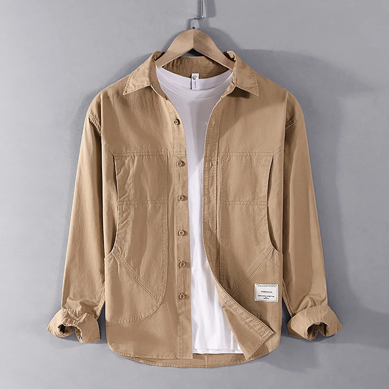 

Spring and Autumn Men's Multi-pocket Versatile casual work shirt Men's loose trend cotton long-sleeved jacket 3005