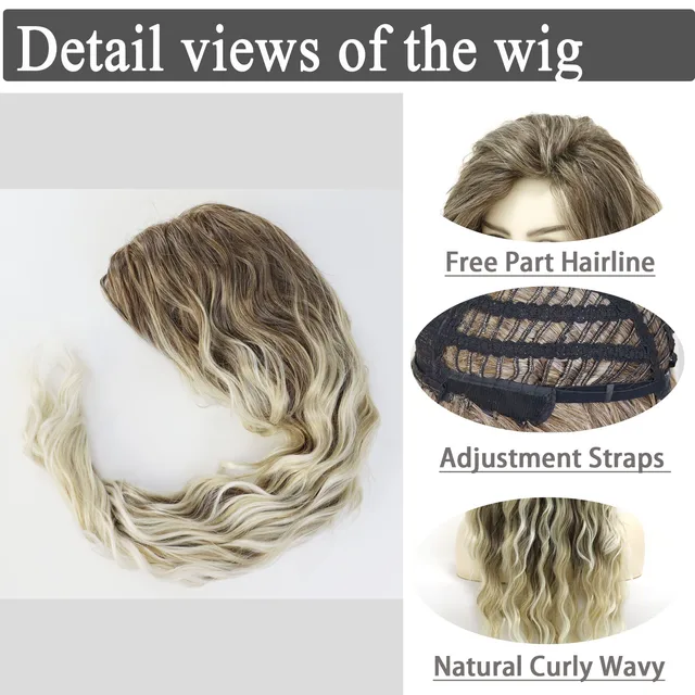 GNIMEGIL Synthetic Womens Wig Ash Blonde Waving Hair Long Curly Wig Female Natural Wavy Ombre Wig for Girls Dark Roots Sexy Wig 3