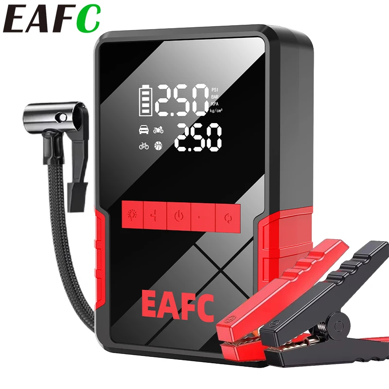Car Jump Starter Jump Starter EAFC 1200A Car Jump Starter & Air Compressor 4 In1 150PSI Air Compressor Tire Pump Charger 12V Car Booster Starting Device Pump