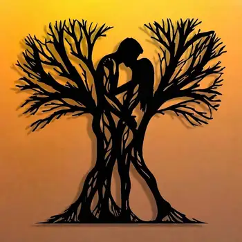 1PC Couple&Ancient Tree Metal Wall Sculpture|Flower-Adorned,Modern Craft,Halloween&Christmas Gift,Living Room/Bedroom Decor 1