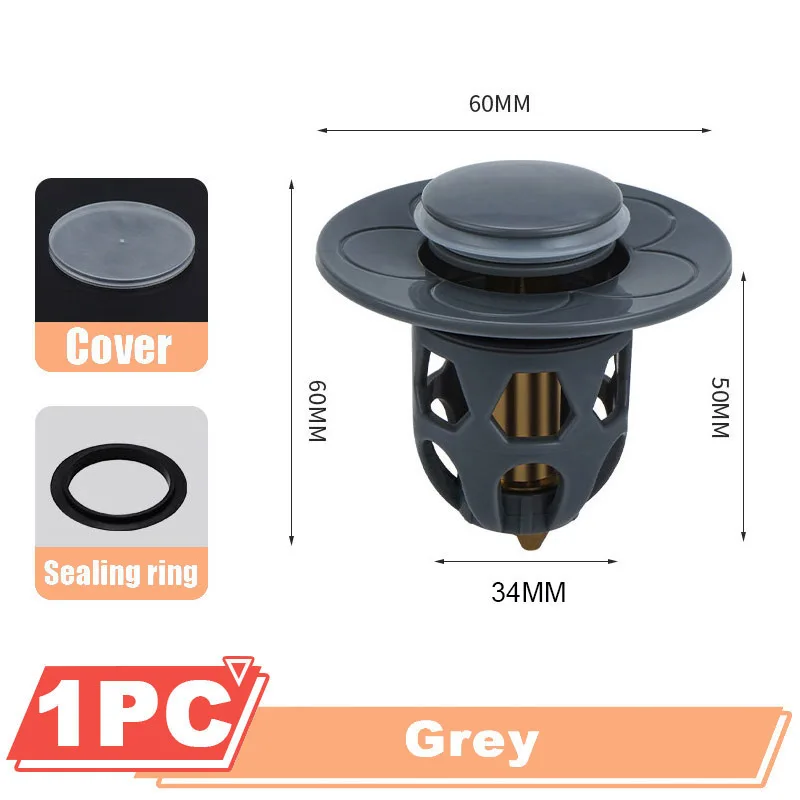 Universal Bathroom Sink Stopper With Hair Catcher - Fits 1.04-1.97" Drain Holes, Brass Pop-Up Plug