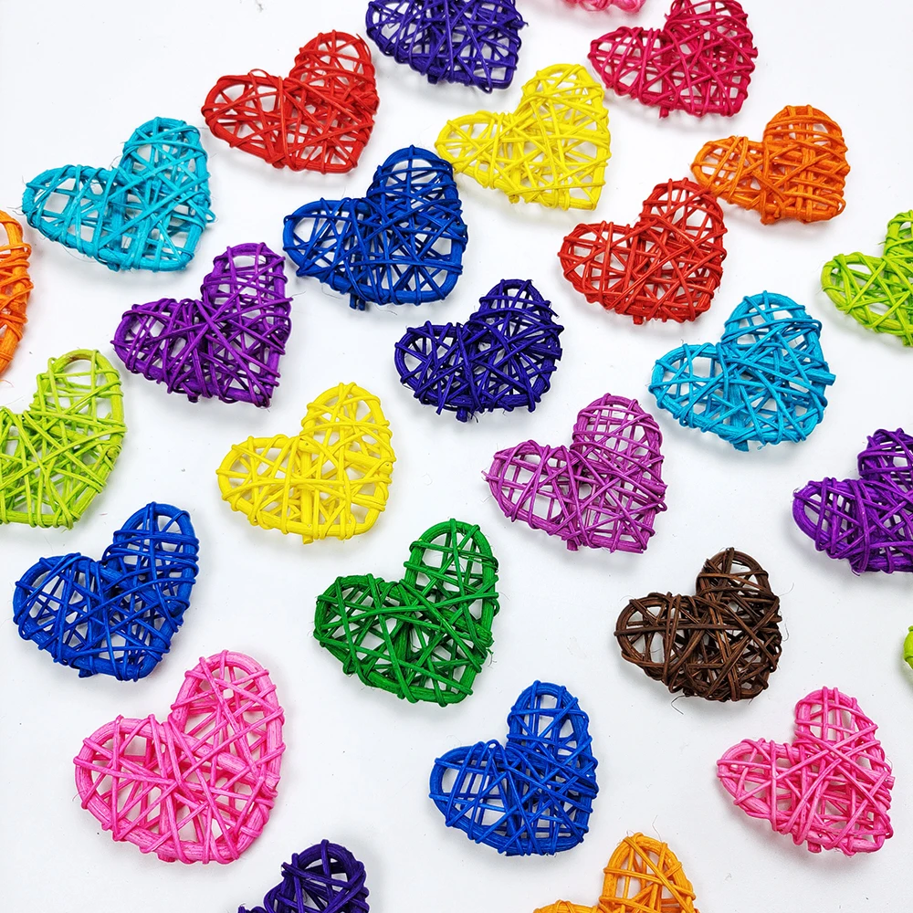 10/15/20Pcs Rattan Star Ball Heart Decoration Multicolor White Pink Rattan Wooden Craft for Wedding Birthday Supplies Home Decor